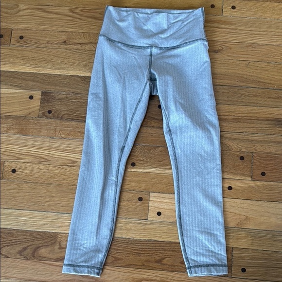 Lululemon 6 Wunder Under Fleece-Lined Herringbone Gray 25" High Waist Leggings - Picture 1 of 5